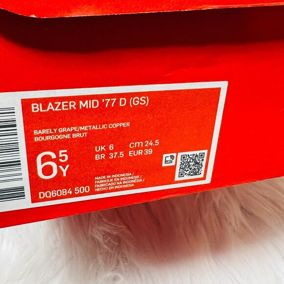 NIKE BLAZER MID 77 GRADE SCHOOL BARELY GRAPE COOPER METALLIC YOUTH - Picture 8 of 8